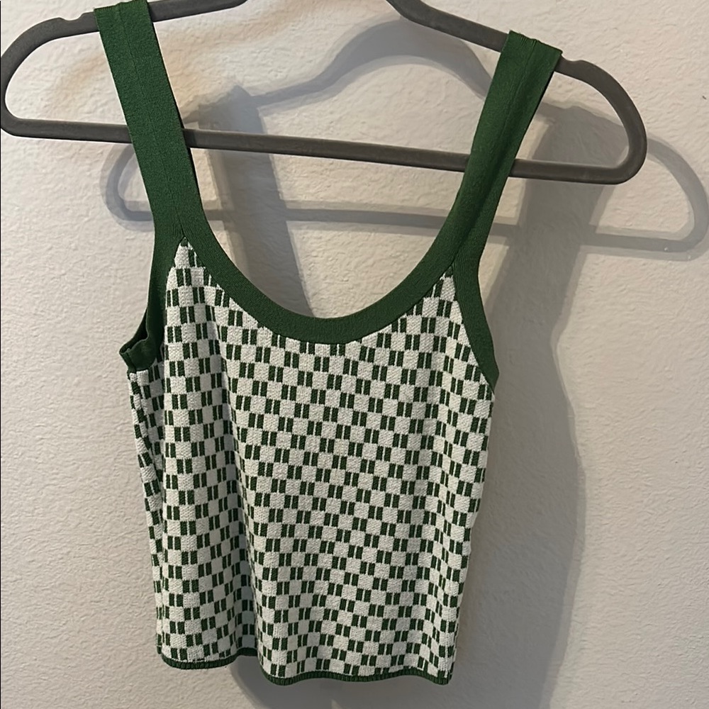 Abercrombie & Fitch Green and White Checkered Women's Sweater Tank